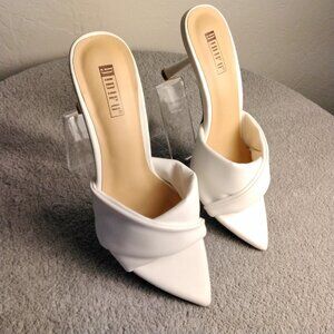 ✨ IDIFU White Pointed Toe High Heel Mules Size 9 Stiletto Dressy Slip On Fashion